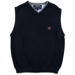 Vtg Tommy Hilfiger Knitted Vest Dark Blue V Neck Pullover Sweater Mens Sz Medium